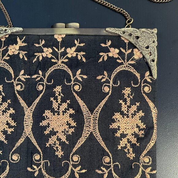 Vintage Raw Silk Crossbody Purse with Gold Embroidery on One Sde - Picture 3 of 6